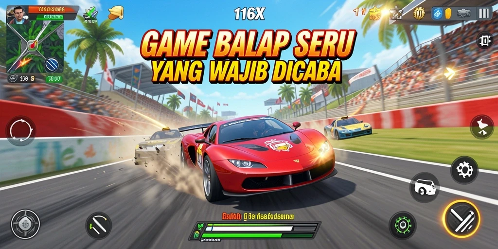 Screenshot gameplay 116X menampilkan balapan mendebarkan di lintasan yang menantang.