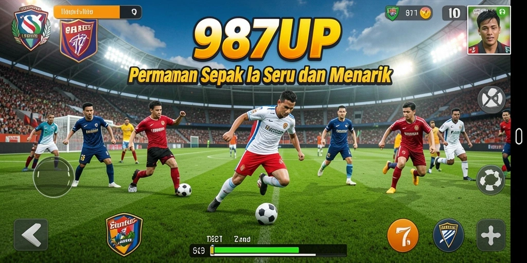 Tampilan gameplay 987UP yang menampilkan aksi sepak bola yang intens.