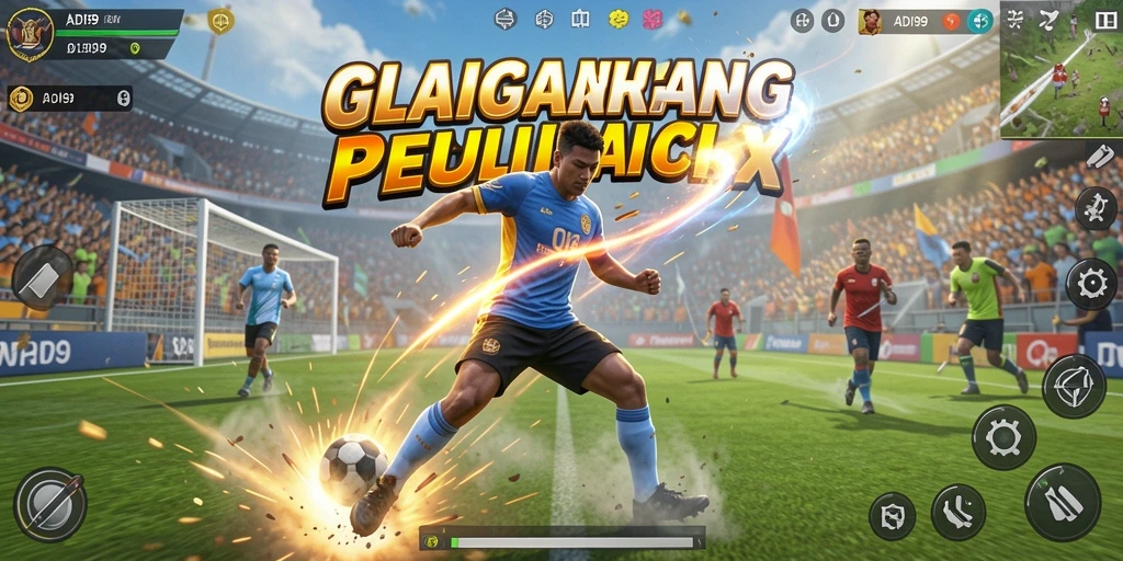 Tangkapan layar menampilkan aksi gameplay olahraga yang intens.