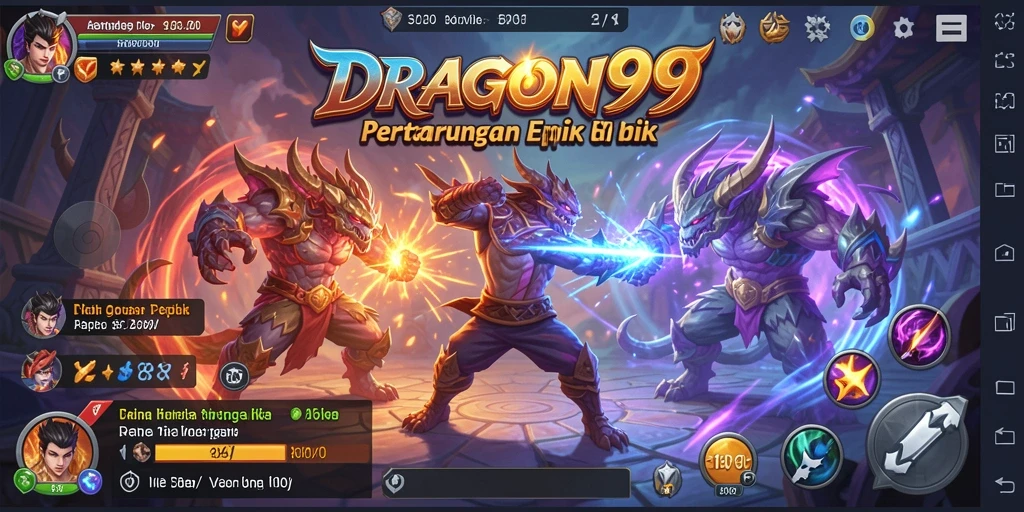 Tampilan utama gameplay DRAGON99 menunjukkan pertarungan intens antar karakter.