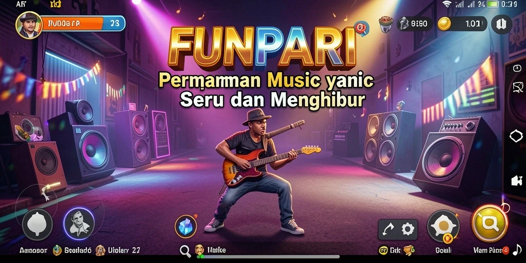 Tampilan screenshot utama FUNPARI menampilkan gameplay seru dengan banyak pilihan lagu.