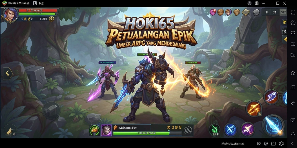Screenshot HOKI65 menunjukkan pertarungan seru dengan monster raksasa.