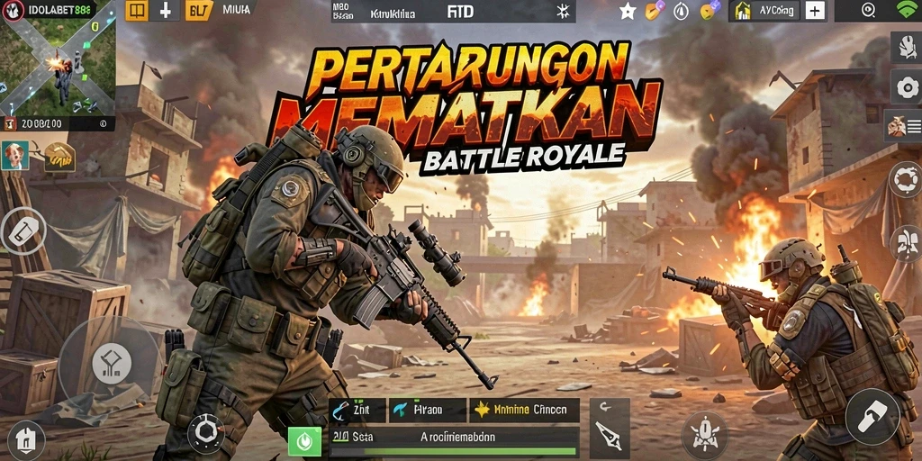 Menampilkan aksi seru dalam gameplay Battle Royale IDOLABET88.