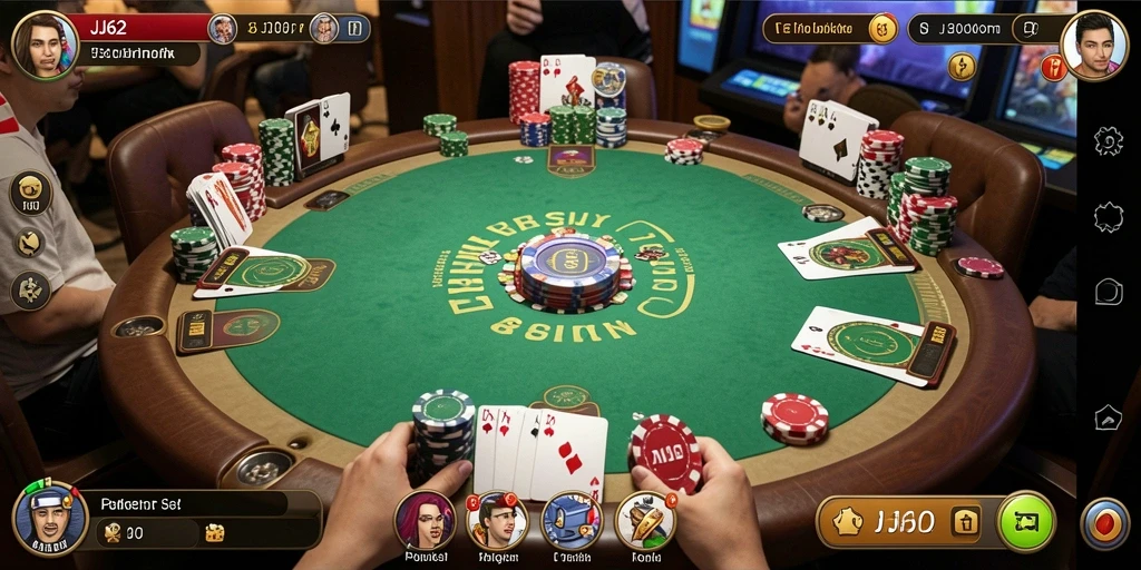 Screenshot gameplay JJ62 menampilkan aksi seru permainan poker.