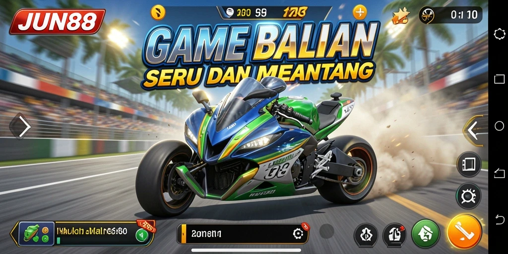 Screenshot menunjukkan balapan seru dengan grafis menawan dalam JUN88.