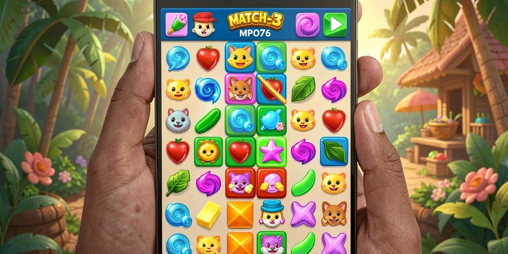 Tampilan gameplay seru dan menarik dalam MPO76 Match-3.