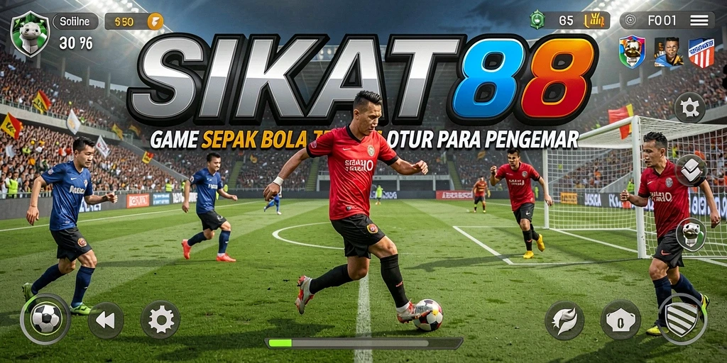 Tampilan gameplay mendebarkan dalam SIKAT88 dengan aksi sepak bola yang realistis.