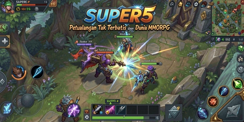 Screenshot gameplay menunjukkan pertempuran seru dalam MMORPG.