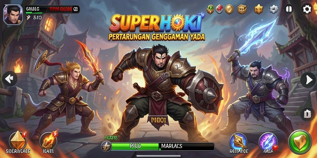 Screenshot menunjukkan pertarungan seru dan karakter yang unik di SUPERHOKI.